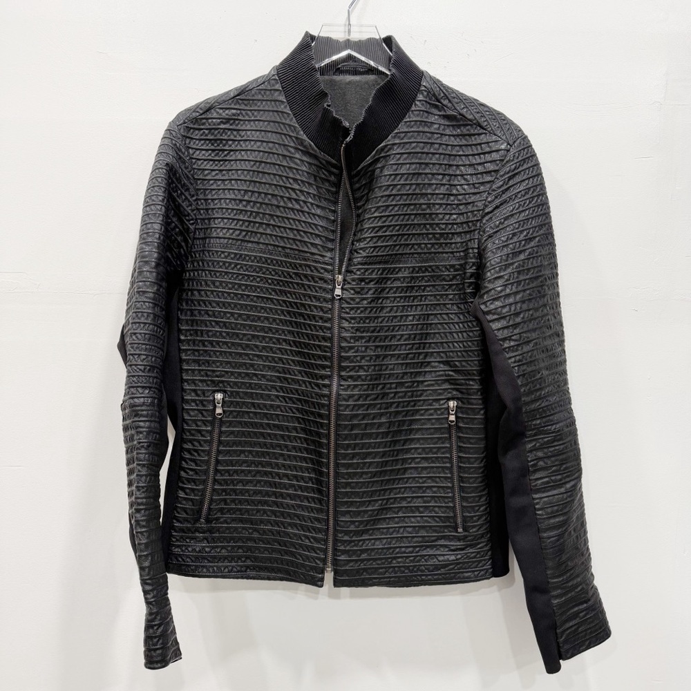Vintage O.UE Ribbed Leather Jacket Black Large